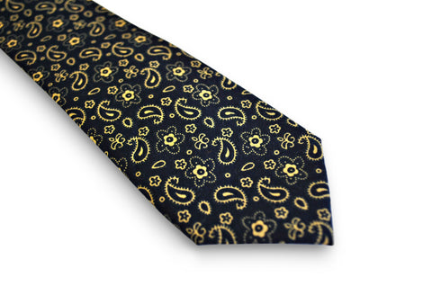 navy blue tie with paisley pattern in 100% cotton